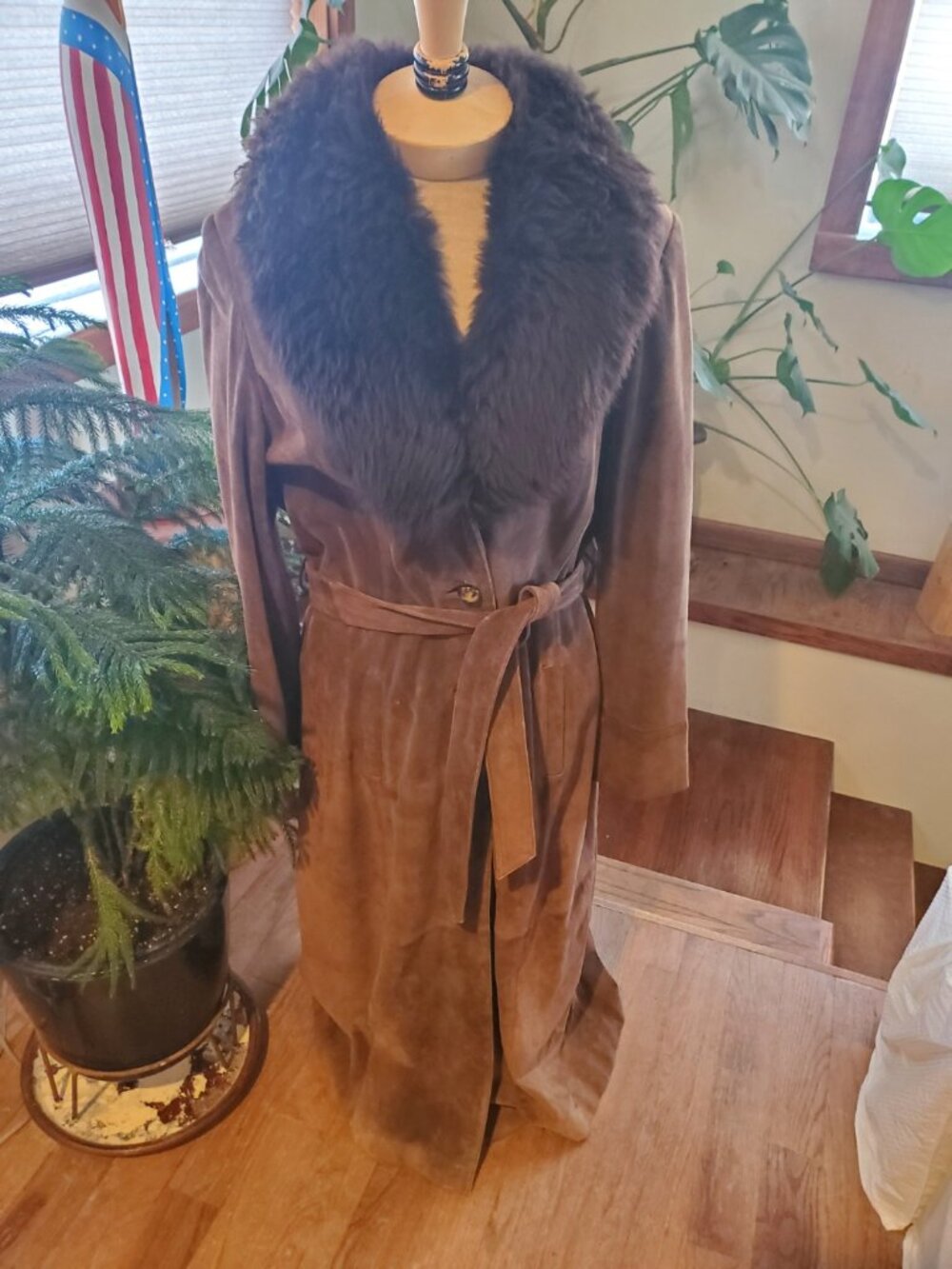 Vintage Guess suede/fur maxi coat